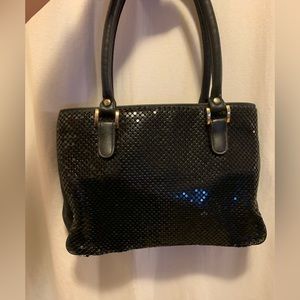 Whiting and Davis black leather and chainmail mesh handbag pocketbook